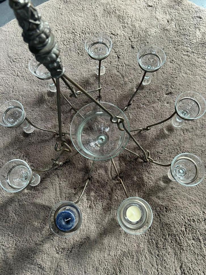 Unieke glazen kroonluchter voor kaarsen, Huis en Inrichting, Lampen | Kroonluchters, Gebruikt, Glas, Ophalen