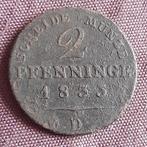 Munt 2 Pfennig 1833 Staat Pruisen Duitsland Frederik Willem, Verzenden, Duitsland