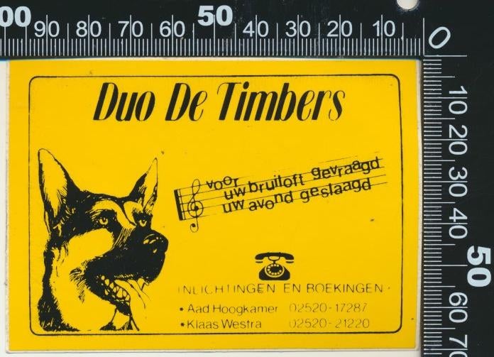 Sticker: Duo De Timbers, Ophalen of Verzenden, Zo goed als nieuw, Bedrijf of Vereniging