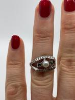 A54 Prachtige zilveren ring parel markasiet maat 16,5, Sieraden, Tassen en Uiterlijk, Ringen, Met edelsteen, Ophalen of Verzenden