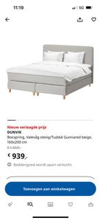 Ikea Dunvik boxspring 160x200cm licht grijs, 160 cm, Grijs, Stof, Zo goed als nieuw