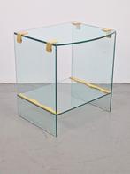 Vintage bijzettafel messing glas side table regency ’70s, Minder dan 45 cm, N, Glas, N