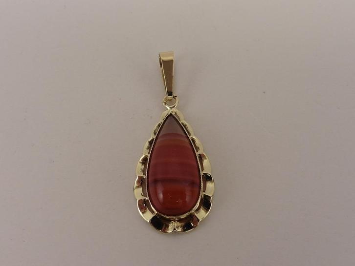 Gouden hanger met streepagaat                            G32, Sieraden, Tassen en Uiterlijk, Kettinghangers, Gebruikt, Goud, Overige kleuren