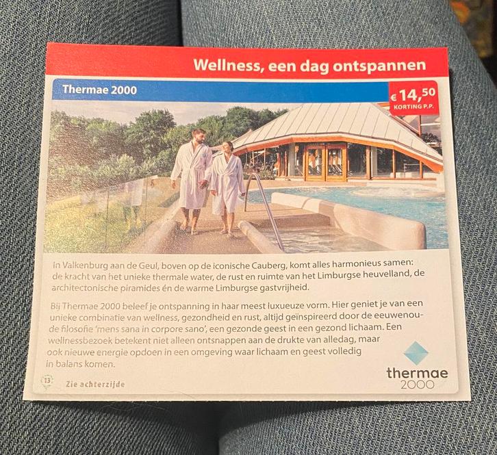 Thermae 2000 14,50 p persoon korting, Tickets en Kaartjes, Kortingen en Cadeaubonnen, Drie personen of meer, Kortingsbon