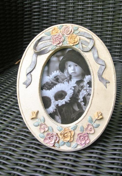 Fotolijstje ovaal romantisch foto lijstje rozen roosjes, Antiek en Kunst, Curiosa en Brocante, Ophalen of Verzenden