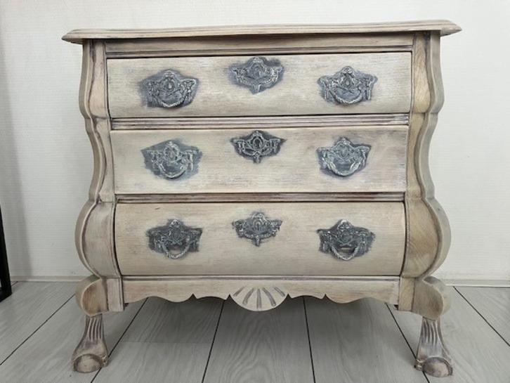 Brocante antiek vintage dressoir van hout / white-wash, Huis en Inrichting, Kasten | Dressoirs, Gebruikt, 50 tot 100 cm, 25 tot 50 cm