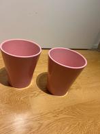 2 Roze Aardewerk Bloempotten - Zonder Beschadiging, Rond, Binnen, Ophalen of Verzenden, Zo goed als nieuw