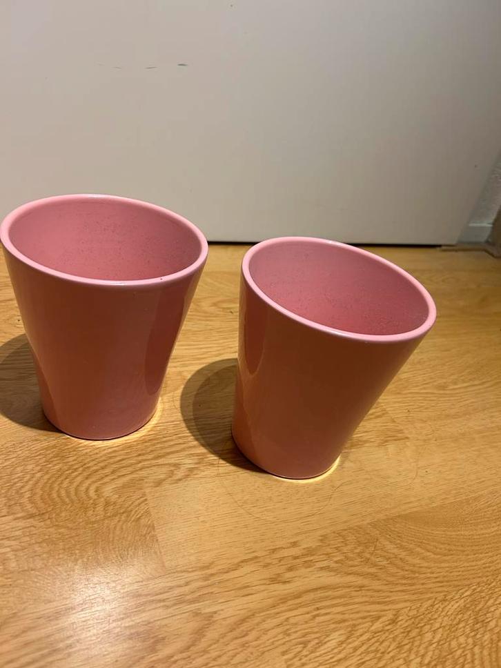 2 Roze Aardewerk Bloempotten - Zonder Beschadiging, Tuin en Terras, Bloempotten, Zo goed als nieuw, Aardewerk, Binnen, Minder dan 40 cm