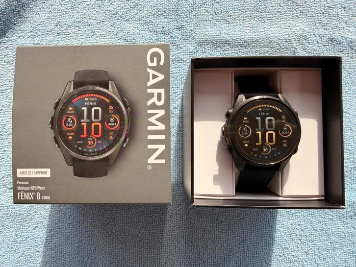 Garmin Fenix 8 Sapphire 43mm Amoled in Perfecte staat., Sieraden, Tassen en Uiterlijk, Sporthorloges, Zo goed als nieuw, Zwart