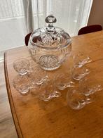 Kristallen punch bowl + 9 glazen, Antiek en Kunst, Ophalen