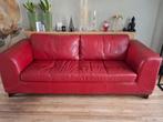 Rode leren bank 3 zitter, Huis en Inrichting, Ophalen, Driepersoons, Zo goed als nieuw, Rechte bank