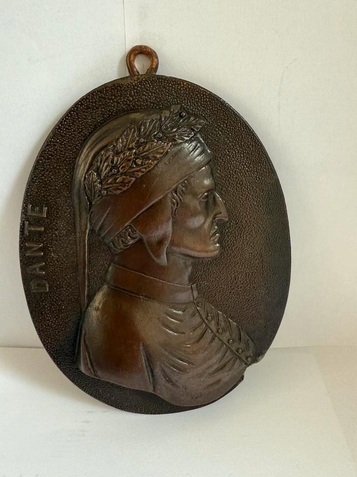 Antieke Dante Alighieri Medaille - C.R. Gesigneerd, Antiek en Kunst, Kunst | Beelden en Houtsnijwerken, Ophalen