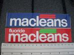 2x sticker macleans logo fluoride tandpasta vintage, Merk, Zo goed als nieuw, Verzenden
