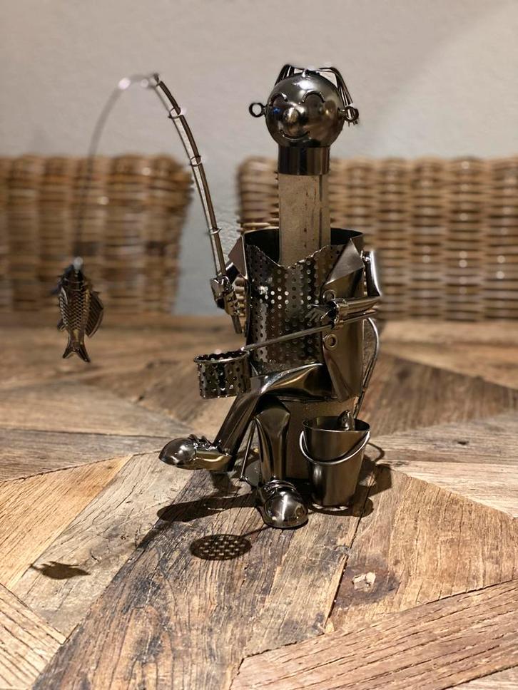 Brubaker Wijnfleshouder Visser - Metalen Sculptuur, Huis en Inrichting, Woonaccessoires | Overige, Nieuw, Ophalen of Verzenden
