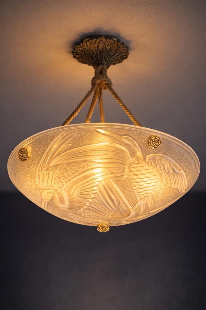 Art Deco hanglamp Jean Noverdy – Frankrijk -ca 1925–1930, Antiek en Kunst, Antiek | Glas en Kristal, Ophalen