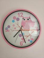 Roze Uil Wandklok - Meisjeskamer Decoratie, Ophalen of Verzenden, Zo goed als nieuw, Analoog, Wandklok