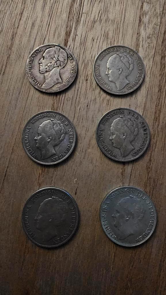 6 Zilveren Guldens, incl. Willem 2, Postzegels en Munten, Munten | Nederland, Ophalen of Verzenden