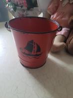 antiek rood emaille kinder emmertje foto 1 t/m 4