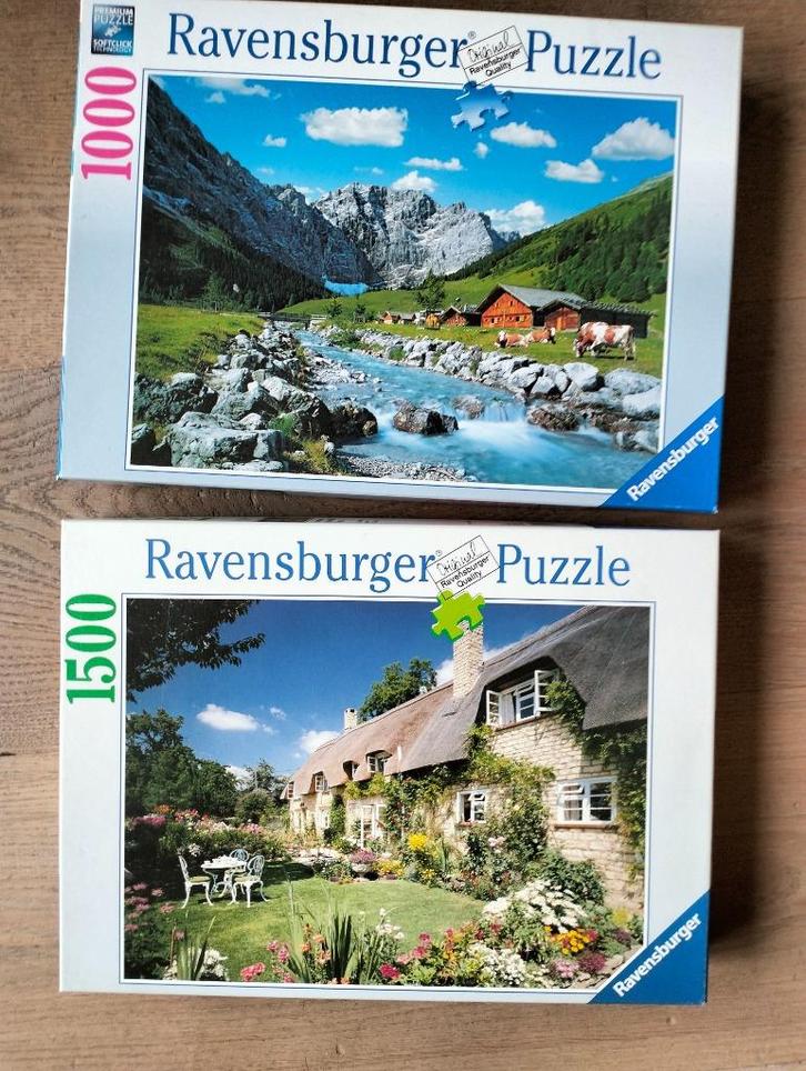 3 legpuzzels Ravensburger en andere. 1000 en 1500 stukjes, Hobby en Vrije tijd, Denksport en Puzzels, Zo goed als nieuw, Legpuzzel
