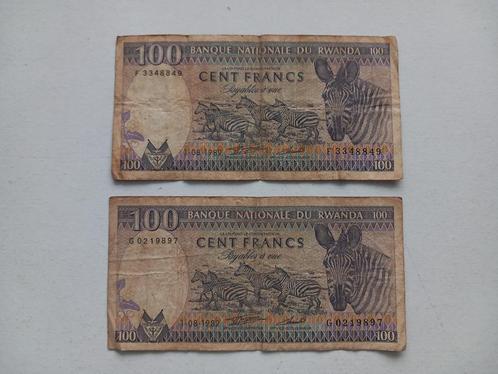Twee bankbiljetten Rwanda - 100 francs, Postzegels en Munten, Bankbiljetten | Afrika, Los biljet, Overige landen, Ophalen of Verzenden