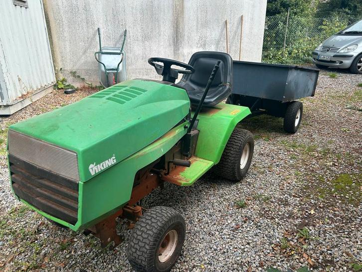 Viking Zitmaaier 12.5 HP + Aanhanger, Tuin en Terras, Grasmaaiers, Gebruikt, Benzine-grasmaaier, 50 cm of meer, Cirkelmaaier, Elektrische starter