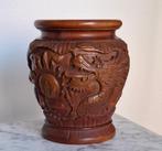 Antieke houten pot- penselenpot- draken China?, Ophalen of Verzenden
