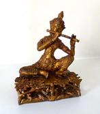 Brons verguld beeldje zittende man fluit spelen Azië 6257-b, Ophalen of Verzenden, Brons