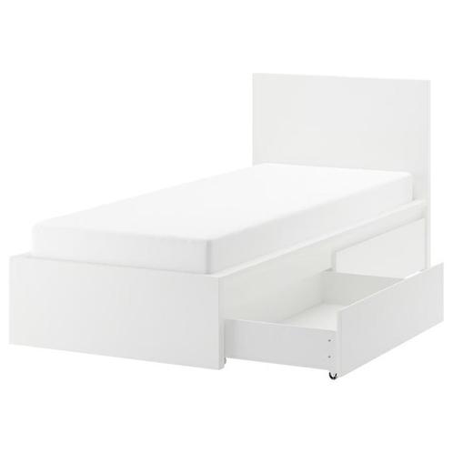 MALM bed frame, hoog model, met 2 ruime opberglades, Huis en Inrichting, Slaapkamer | Bedden, Gebruikt, Eenpersoons, 90 cm, 200 cm