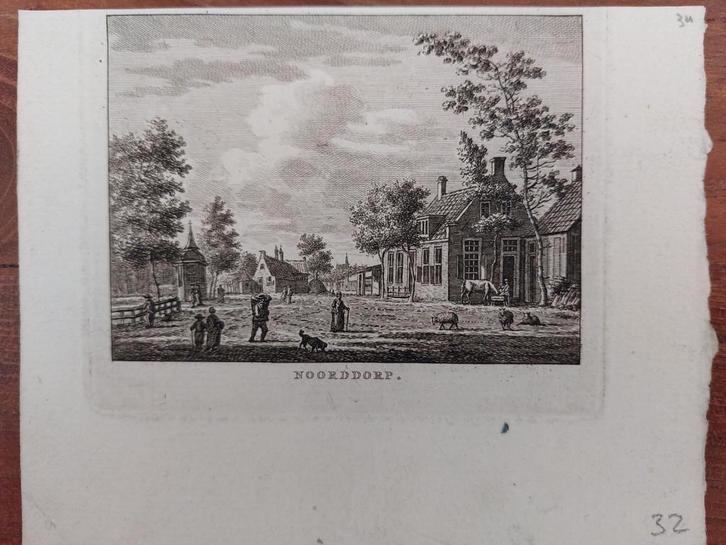 173 / Noorddorp Gravure uit 1790 van Bendorp - J,. Bulthuis, Antiek en Kunst, Kunst | Etsen en Gravures, Ophalen of Verzenden