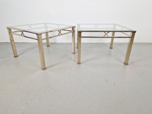 Set 2 Vintage salontafel chroom messing Fratelli Orsenigo 70, Huis en Inrichting, Tafels | Salontafels, Gebruikt, Minder dan 50 cm