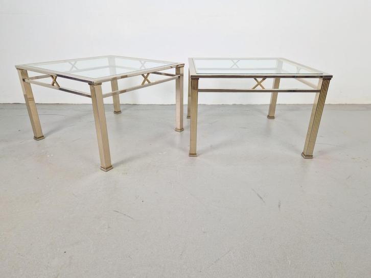 Set 2 Vintage salontafel chroom messing Fratelli Orsenigo 70, Huis en Inrichting, Tafels | Salontafels, Gebruikt, Minder dan 50 cm