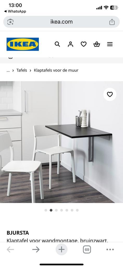 BJURSTA Klaptafel Ikea voor wandmontage, bruin zwart, NIEUW, Huis en Inrichting, Tafels | Sidetables, Nieuw, 25 tot 50 cm, Rechthoekig