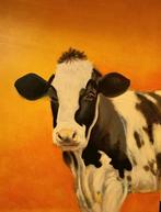 Canvasdoek: Oranje 'Koe' (Tanja van Achterberg), Huis en Inrichting, Ophalen of Verzenden, Zo goed als nieuw, Schilderij, 75 tot 100 cm