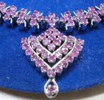 Robijn %100 natuurlijk vintage collier oorbellen certificaat, Ophalen, Zilver, Ketting, Verguld