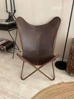 Vlinderstoel leer, Huis en Inrichting, Stoelen, Ophalen, Bruin, Leer, Zo goed als nieuw