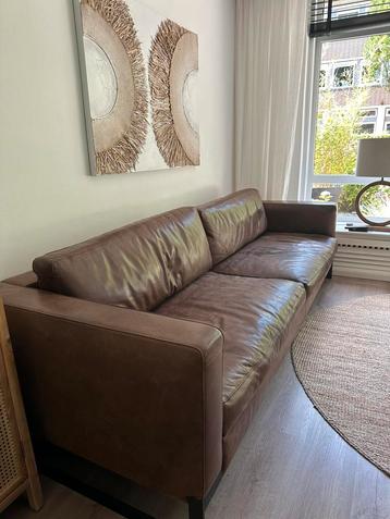 Molinari bank met fauteuil. 4 zits, leder bruin beschikbaar voor biedingen