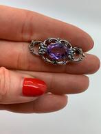 T363 Prachtige zilveren broche amethist, Sieraden, Tassen en Uiterlijk, Antieke sieraden, Ophalen of Verzenden, Zilver, Broche