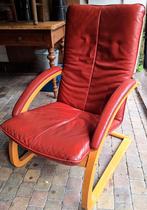 Rood leren fauteuil, Huis en Inrichting, Fauteuils, Ophalen, Gebruikt, 75 tot 100 cm, 50 tot 75 cm