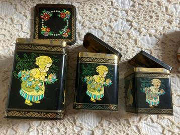 Vintage Blikken Set (3) met Meisjesmotief beschikbaar voor biedingen