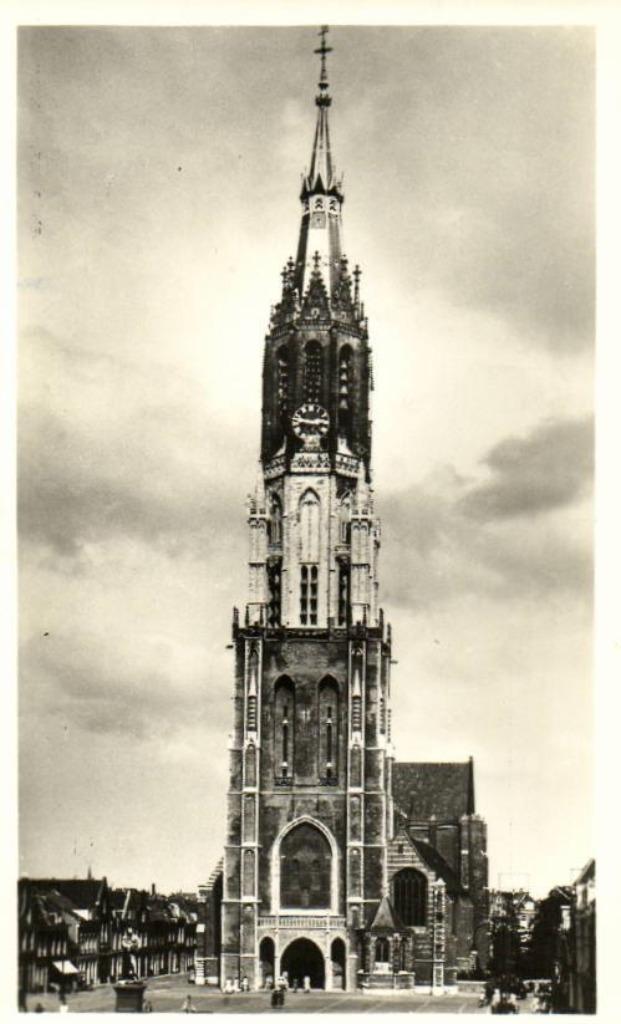 Delft, Nieuwe Kerk - volk - ongelopen, Verzamelen, Ansichtkaarten | Nederland, Ongelopen, Zuid-Holland, Voor 1920, Ophalen of Verzenden
