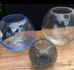 3-  Bolvazen, Vintage , Crystal, dikke bodem, Huis en Inrichting, Woonaccessoires | Vazen, Gebruikt, Overige kleuren, Ophalen of Verzenden