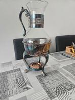 Antieke glazen koffie kan met verzilverd onderstel, Ophalen of Verzenden