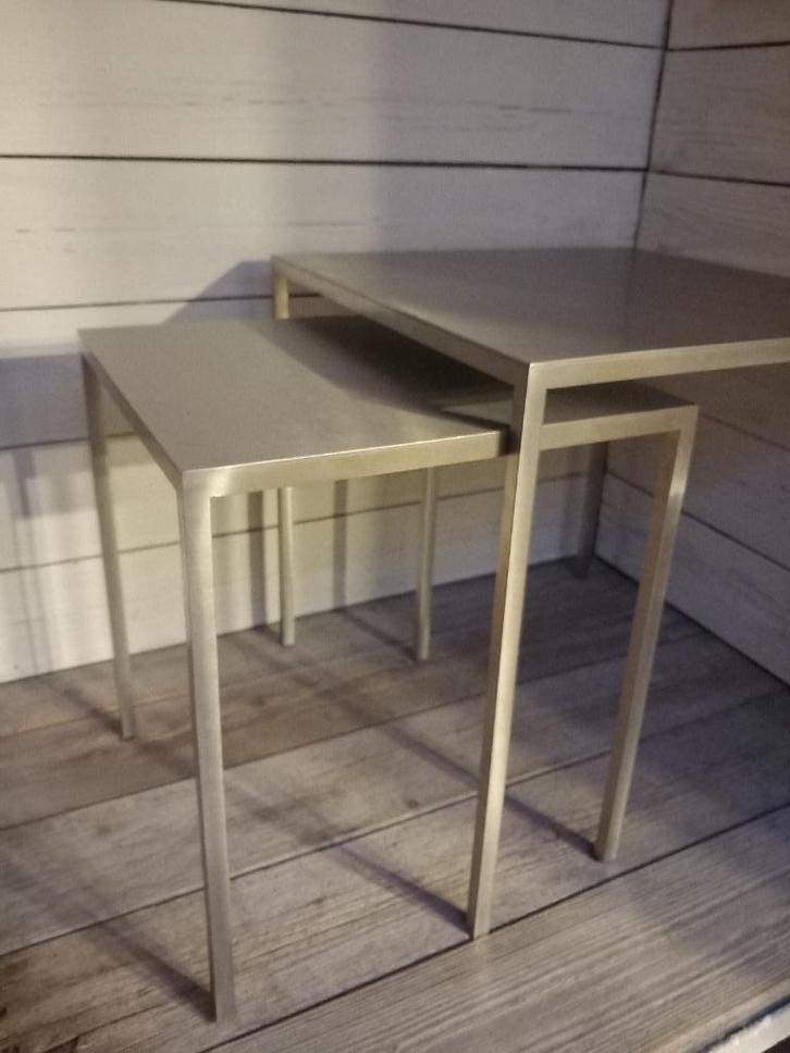Strak design Metaform mimi set RVS, serie TCX 1, en 2., Huis en Inrichting, Tafels | Bijzettafels, Gebruikt, Vierkant, Minder dan 45 cm