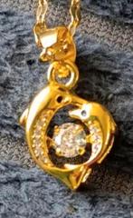 Ketting dolfijnen Swarovski steentje, Verzenden, Nieuw, Goud, Met hanger