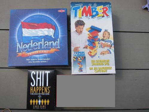 3 spellen Nederland Trivia - Timber / Jenga - Shit Happens, Hobby en Vrije tijd, Gezelschapsspellen | Overige, Gebruikt, Ophalen of Verzenden