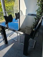 Eettafel zwart hoogglans met lederen stoelen., Huis en Inrichting, Tafels | Eettafels, Ophalen, Gebruikt, 50 tot 100 cm, 150 tot 200 cm