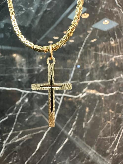 14k gouden koningsketting met kruis| 65 cm, Sieraden, Tassen en Uiterlijk, Kettingen, Nieuw, Goud, Goud, Verstelbaar, Ophalen of Verzenden