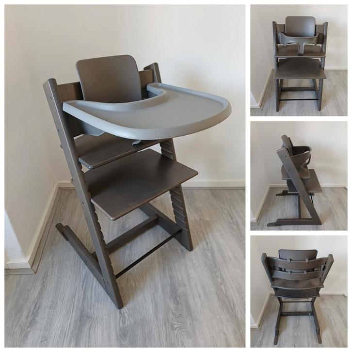 ZGAN! Stokke Tripp Trapp hazy grey met babyset, tray evt.2x, Kinderen en Baby's, Kinderstoelen, Zo goed als nieuw, Meegroeistoel