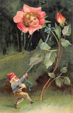 Antieke reliëf ansichtkaart Kabouter Roos met kinderkopje, Antiek en Kunst, Ophalen of Verzenden