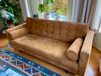 3 zits bank velours okergeel 2.04 meter breed, Huis en Inrichting, Banken | Bankstellen, Ophalen, Gebruikt, Driepersoons, 75 tot 100 cm